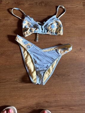 Hollister Light Blue and Yellow Floral & Polka Dot Bikini